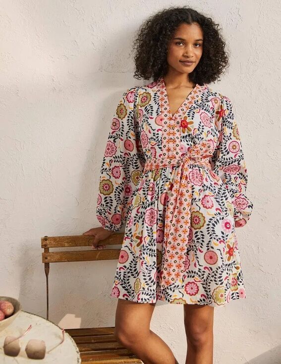 Boden Dresses & Skirts - Boden Notch Neck Cotton Floral Dress Belted Fit & Flare D0098 Size 10R